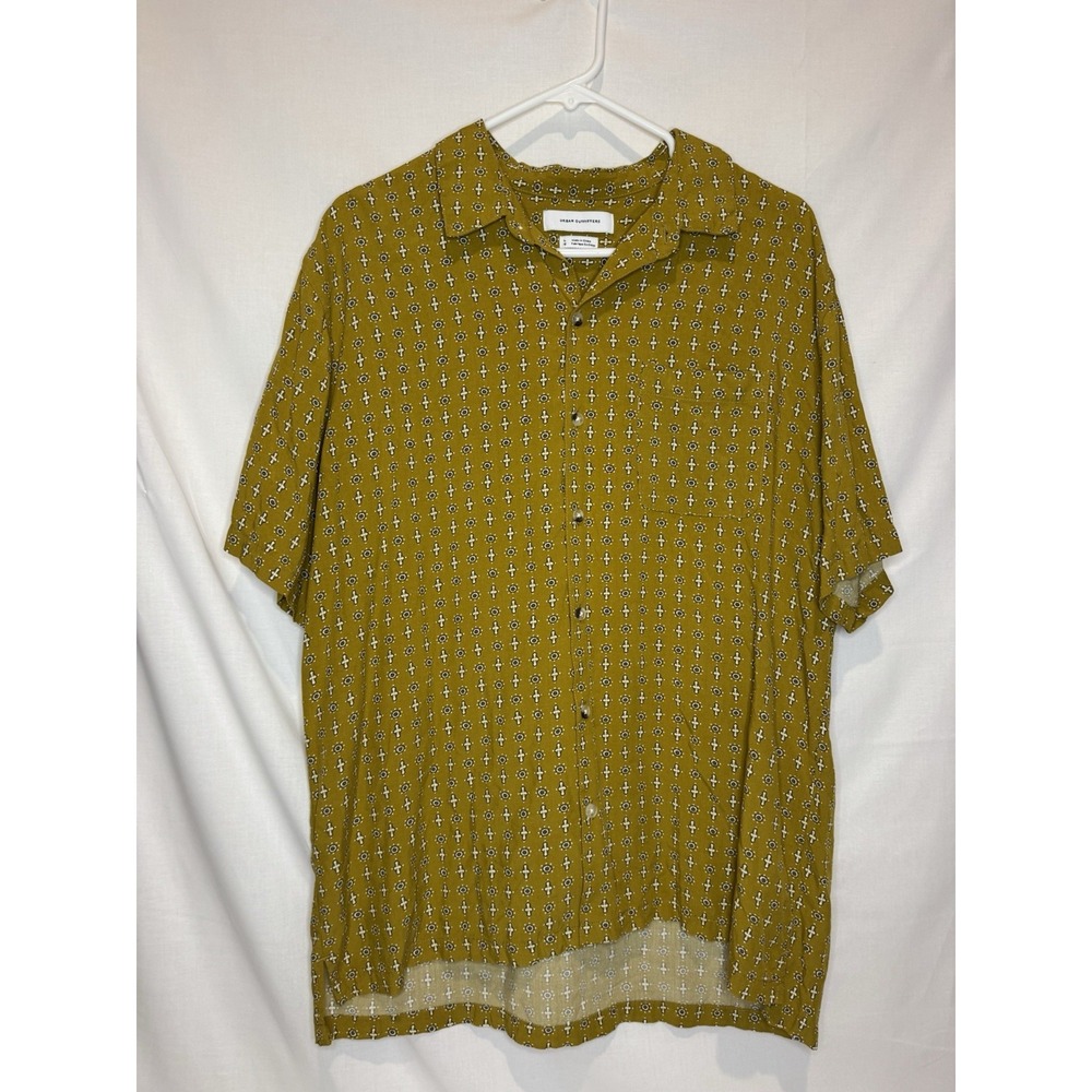 Urban Outfitters Men's L Mustard Geometric Print Short Sleeve Button Up Shirt